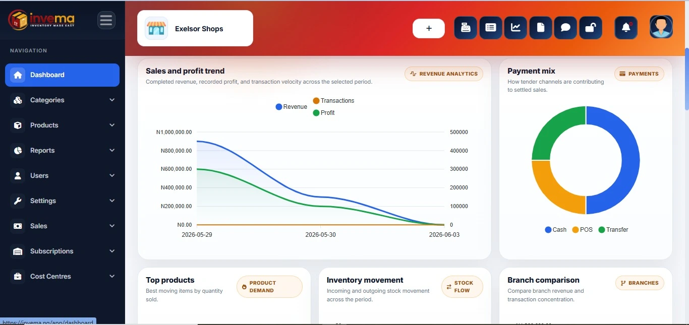 Invema purchases and supplier management screen
